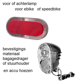 Overige:kabels - Fiets verlichting - Montage sleutels-bevestigingsmateriaal - controllerbox - zadeltas - dragers - accu hoes