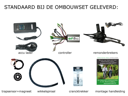 Achterwielmotor ombouwset, EFOS 250w of 500w motor 25km/uur of 45km/uur. Ombouwset elektrische fiets vanaf 475,-