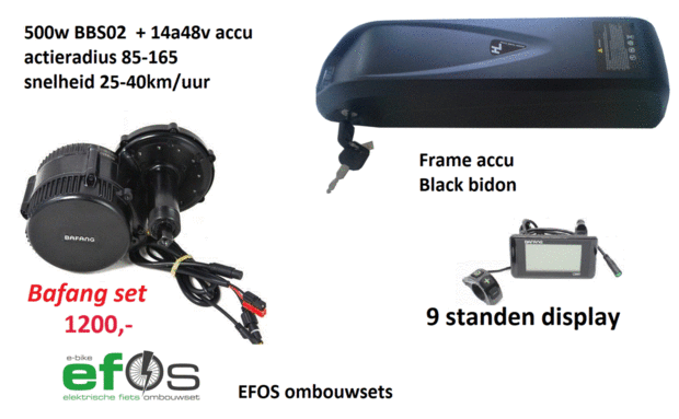 BBS02 500wat bafang middenmotor met frame accu 14a48v