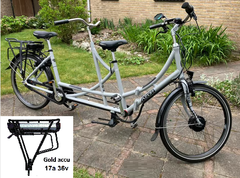 Tandem omgebouwd tot elektrisch met bagage drager accu