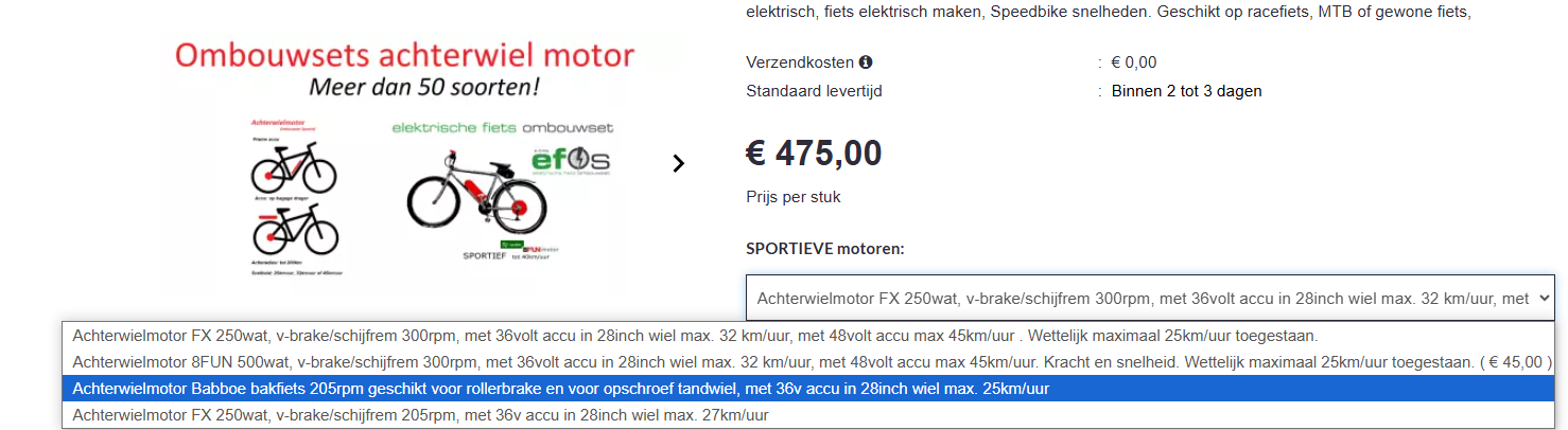 Achterwiel ombouwset elektrische fiets set met babboe achterwiel motor rollerbrake