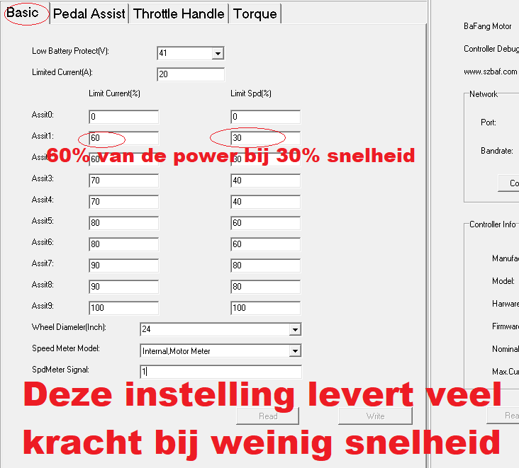 Christiania e-caqrgo controller instelling veel kracht bij een lage snelheid