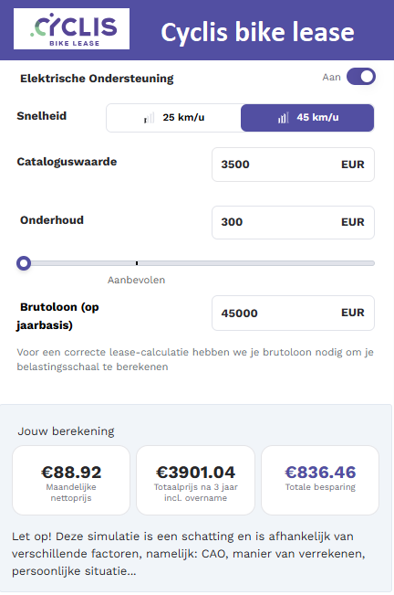 Ga naar de Cyclis lease kosten calculator
