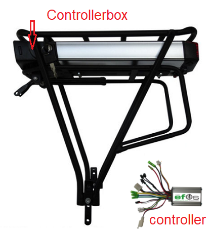Fiets controller in controllerbox van bagagedrageraccu