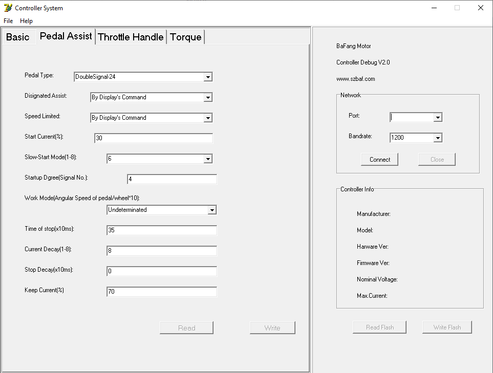 Bafang controller instellen keep current en slow start met usb programmerkabel