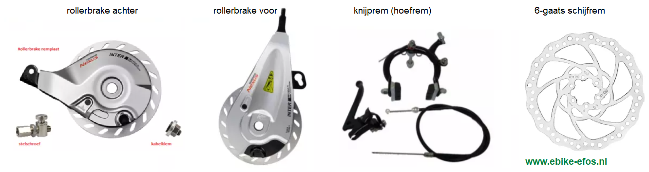 Bestellen rollerbrakerem, knijprem of 6-gaats schijrem voor op ebike motor bij EBIKE EFOS