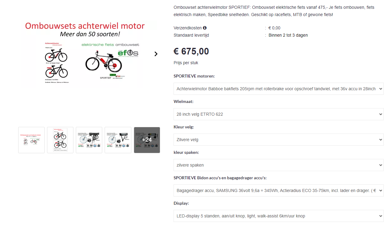 Samenstelling bestelling voor fiets met Trommelrem in achterwiel motor 