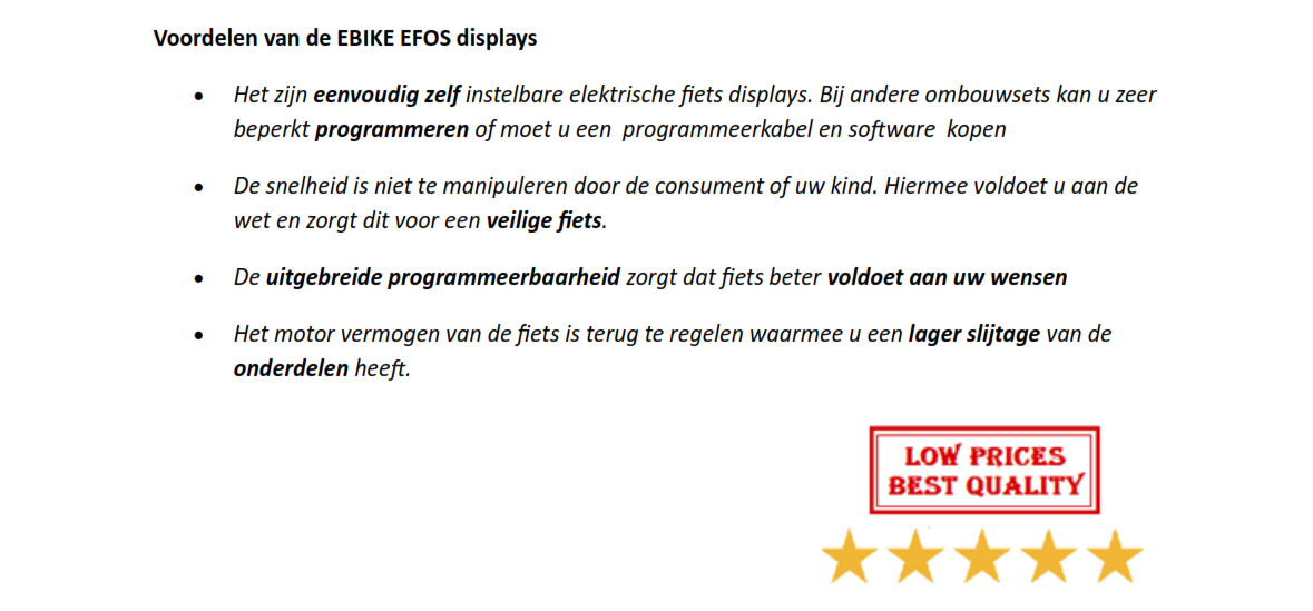 Voordelen EBIKE EFOS elektrische fiets displays