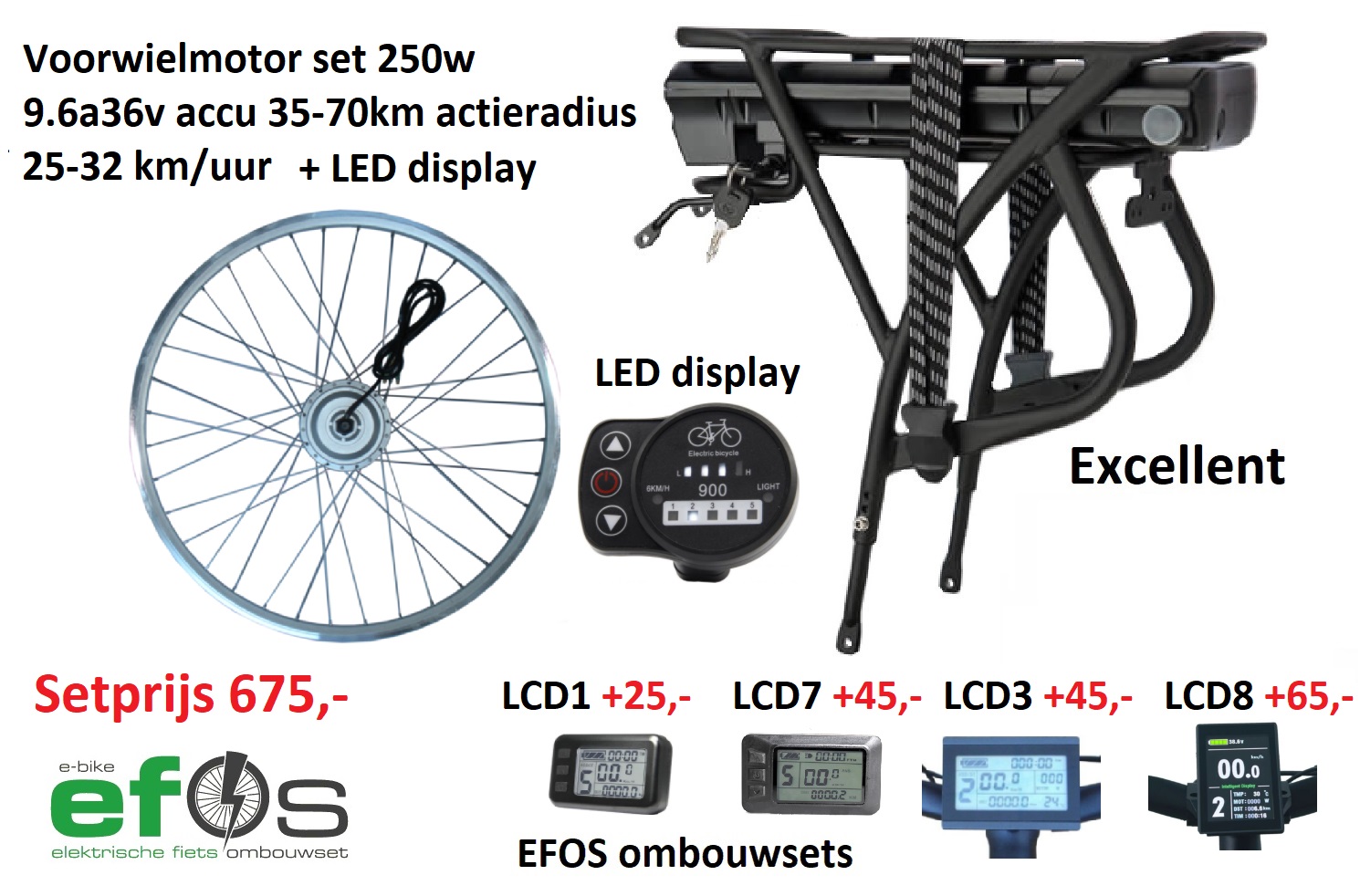 Fiets ombouwen naar elektrisch met  voorwielmotor ebike set  op bagagedrager