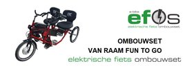 Ombouwset Duofiets elektrisch  voor van Raam Fun to Go, PF mobility  Stabag site by site, Van Nijland de Lintech Duofiets Toogether, tweepersoons