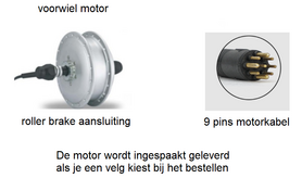 8FUN 250w rollerbrake,  Bafang voorwielmotor 170-190 rpm  of 255-300rpm